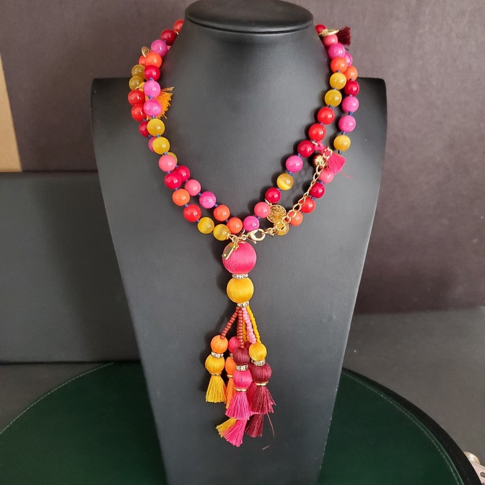 Kate Spade Pretty Poms Necklace Multi-colored Beads Gold Tone Accents & Tassels‎
